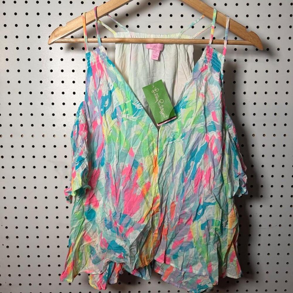 New Lily Pulizter Blouse Top Womens Small Colorful Bellamie Sparkling Sands